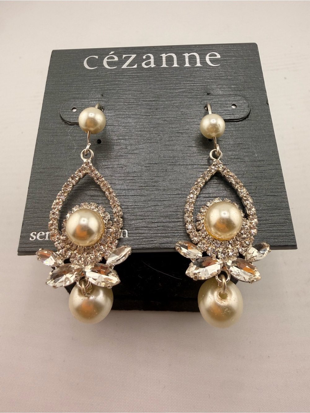 NWT Cezanne Silver-Tone Pearl & Crystal Teardrop Earrings